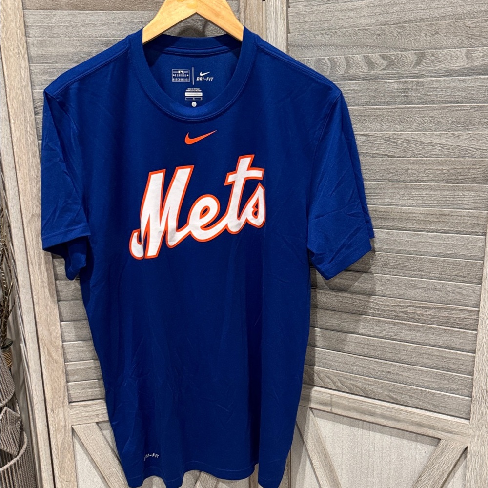 Nike Dry Fit Men's Blue Mets Short Sleeve Tee Size Large pre owned
